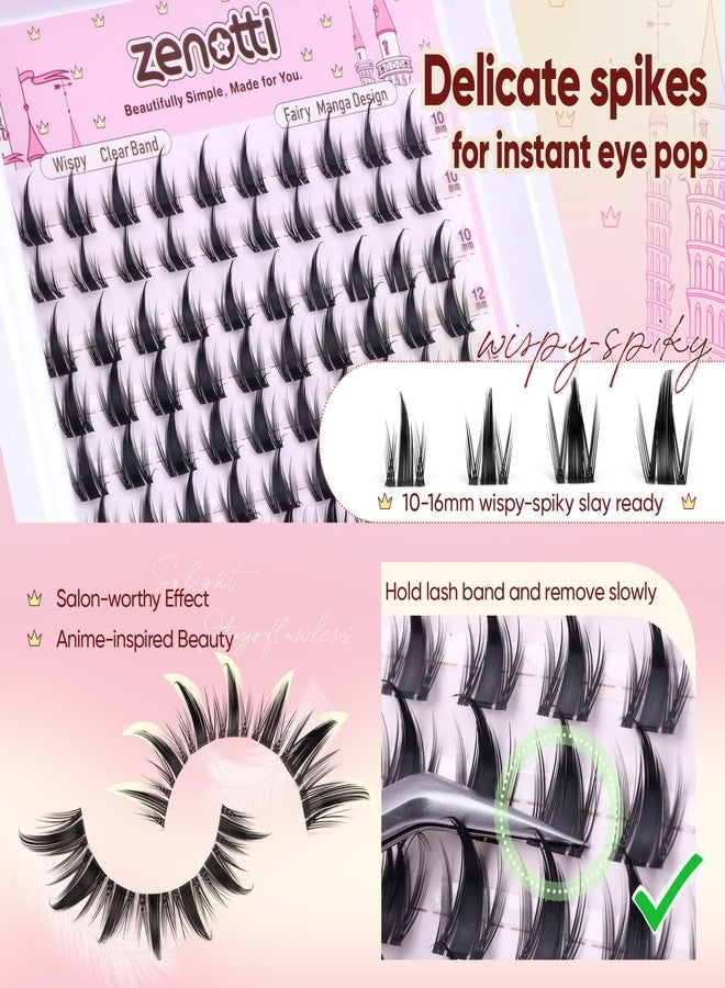 zenotti Manga Lash Clusters with Spikes Anime Lashes Cluster Natural Cluster Eyelash Extensions Wispy Spiky Fairy Individual Lashes Invisible Clear Band DIY Lash Extensions 10-16MM 120PCS by zenotti - Image 4